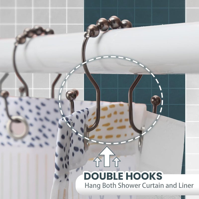 OEH Shower Curtain Hooks, Shower Curtain Rings, Bronze Shower Curtain Hooks Rust Proof, Smooth Gliding Metal Shower Curtain Rings Rust Proof, Double Shower Hooks for Shower Curtain, 12 Pcs, Bronze - Image 5